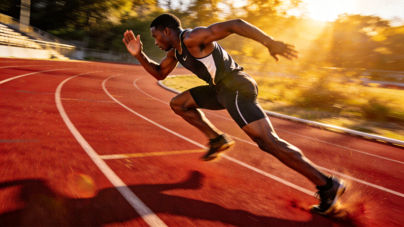 田径运动员在跑道上冲刺的瞬间